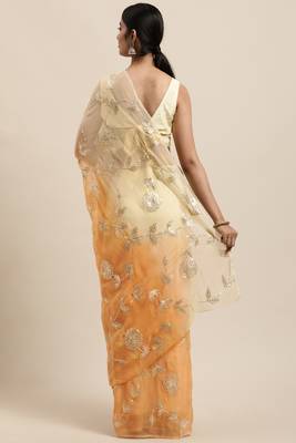   Saree Peach Shaded Handcrafted Gota Patti Chiffon Saree 2