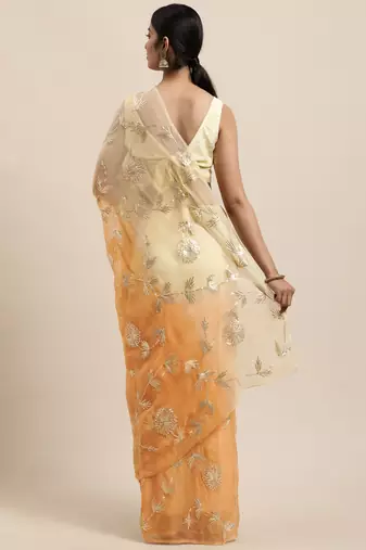   Saree Peach Shaded Handcrafted Gota Patti Chiffon Saree