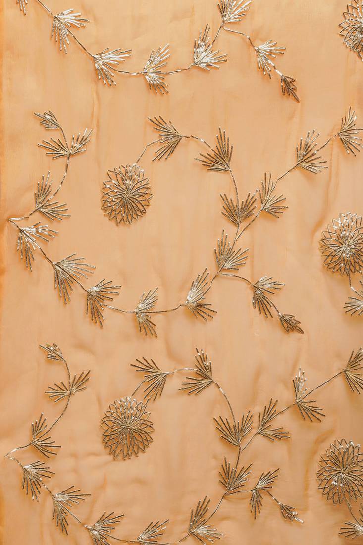 Geroo Jaipur Saree Peach Shaded Handcrafted Gota Patti Chiffon Saree