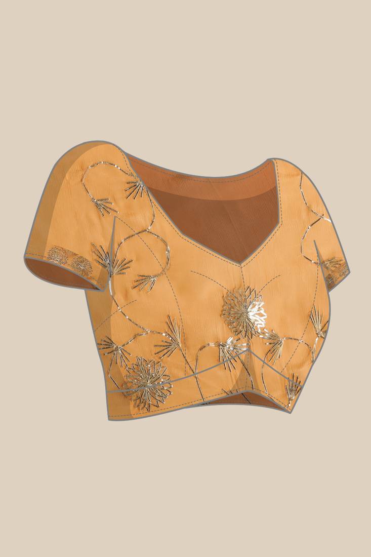 Geroo Jaipur Saree Peach Shaded Handcrafted Gota Patti Chiffon Saree