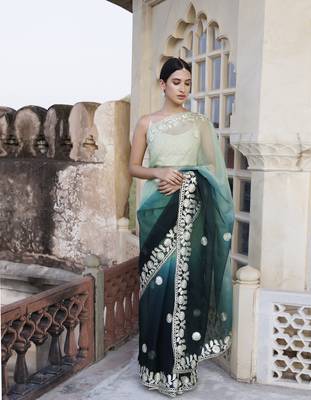   Shaded Handcrafted Gota Patti Organza Saree 1