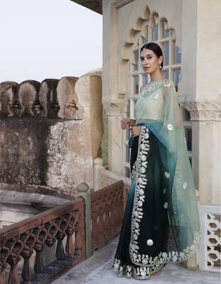   Shaded Handcrafted Gota Patti Organza Saree 3