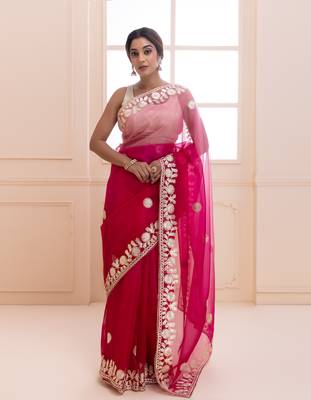   Pink Shaded Handcrafted Gota Patti Organza Saree 1