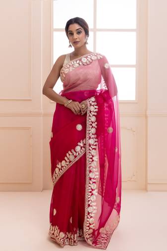   Pink Shaded Handcrafted Gota Patti Organza Saree