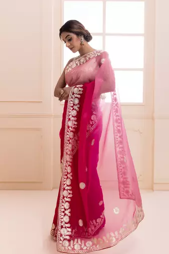   Pink Shaded Handcrafted Gota Patti Organza Saree