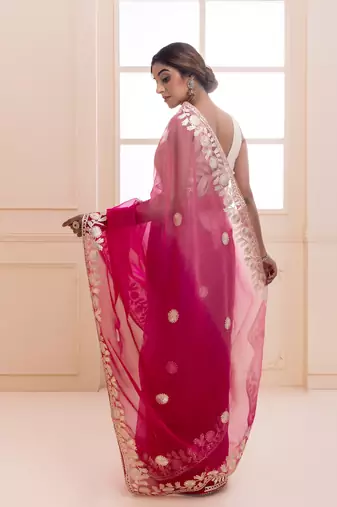   Pink Shaded Handcrafted Gota Patti Organza Saree