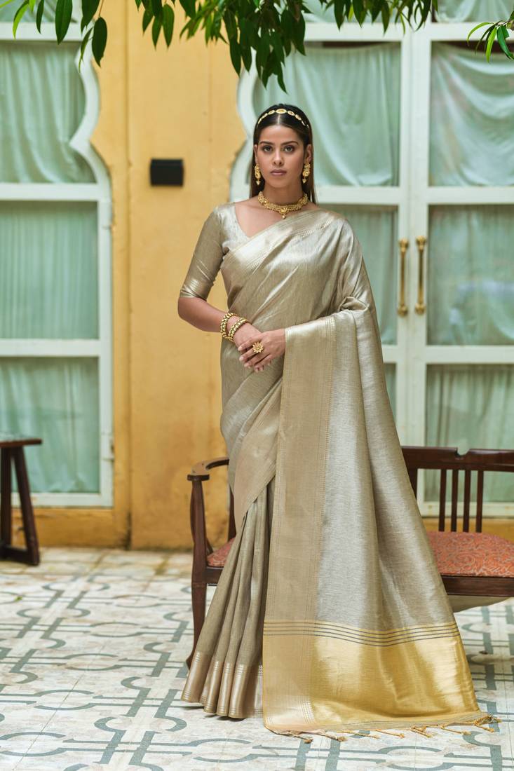 SILVER MOST GORGEOUS LINNEN SILK SAREE