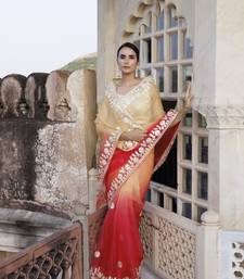   Red Orange Shaded Handcrafted Gota Patti Organza Saree