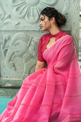 PINK MOST GORGEOUS LINNEN  SAREE 3