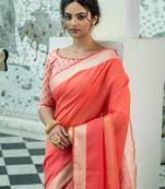 ORANGE MOST GORGEOUS LINNEN  SAREE