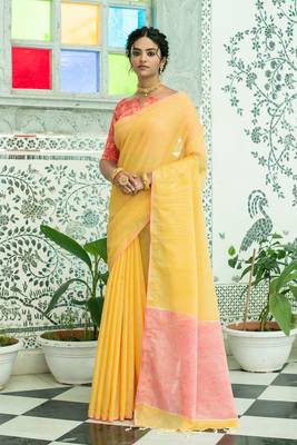 YELLOW MOST GORGEOUS LINNEN  SAREE 1