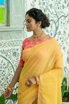 YELLOW MOST GORGEOUS LINNEN  SAREE 2
