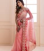 Geroo Jaipur Peach Shaded Handcrafted Gota Patti Organza Saree