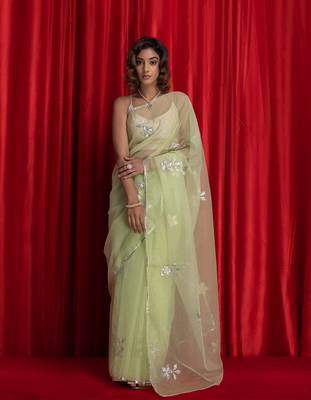   Green Handcrafted Gota Patti Organza Saree 1