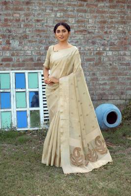 CREAM YELLOW MOST GORGEOUS LINNEN TISSUE SAREE 1