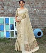 CREAM YELLOW MOST GORGEOUS LINNEN TISSUE SAREE