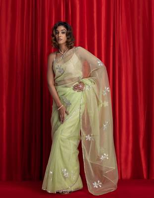   Green Handcrafted Gota Patti Organza Saree 2
