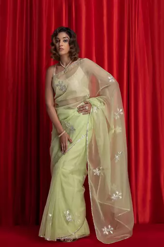   Green Handcrafted Gota Patti Organza Saree