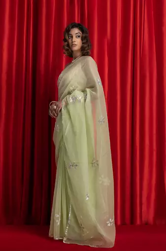   Green Handcrafted Gota Patti Organza Saree