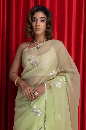   Green Handcrafted Gota Patti Organza Saree