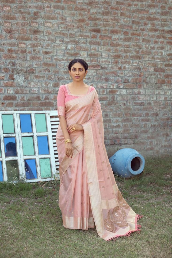 BABY PINK MOST GORGEOUS LINNEN TISSUE SAREE