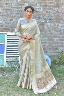 GREY MOST GORGEOUS LINNEN TISSUE SAREE 1