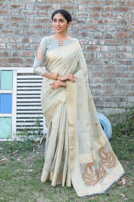 GREY MOST GORGEOUS LINNEN TISSUE SAREE 2
