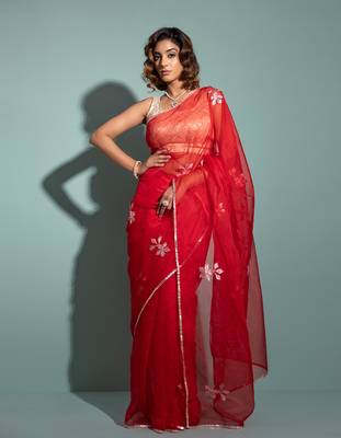   Red Handcrafted Gota Patti Organza Saree 1