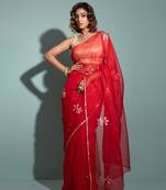 Geroo Jaipur Red Handcrafted Gota Patti Organza Saree