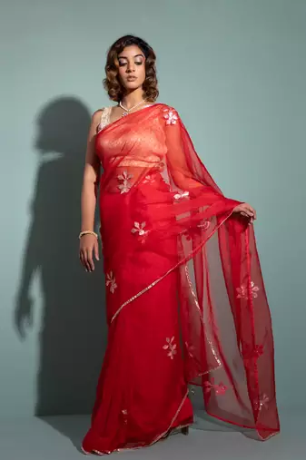   Red Handcrafted Gota Patti Organza Saree