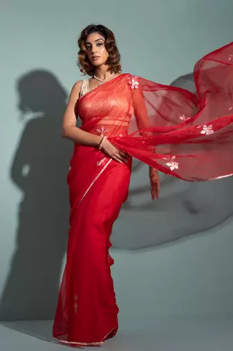   Red Handcrafted Gota Patti Organza Saree