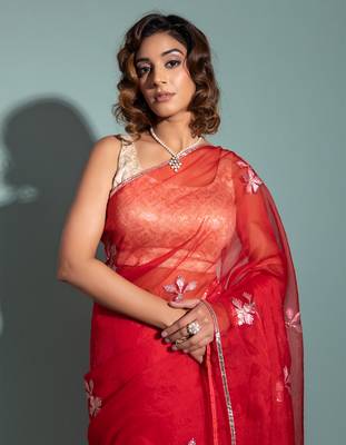   Red Handcrafted Gota Patti Organza Saree 4