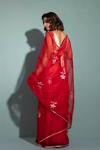   Red Handcrafted Gota Patti Organza Saree