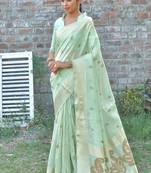 CYAN MOST GORGEOUS LINNEN TISSUE SAREE