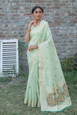CYAN MOST GORGEOUS LINNEN TISSUE SAREE 2