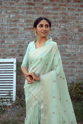 CYAN MOST GORGEOUS LINNEN TISSUE SAREE 3