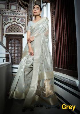 GREY MOST GORGEOUS LINNEN TISSUE SAREE 1