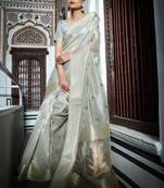 GREY MOST GORGEOUS LINNEN TISSUE SAREE
