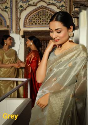 GREY MOST GORGEOUS LINNEN TISSUE SAREE 2