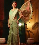 PISTA GREEN MOST GORGEOUS LINNEN TISSUE SAREE