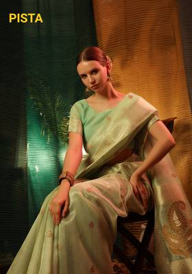 PISTA GREEN MOST GORGEOUS LINNEN TISSUE SAREE 3