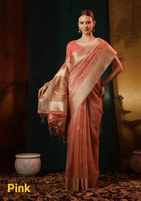 PINK MOST GORGEOUS LINNEN TISSUE SAREE 1