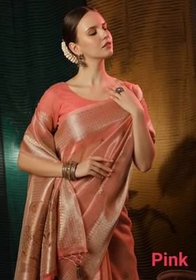 PINK MOST GORGEOUS LINNEN TISSUE SAREE 2