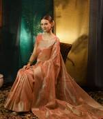 PEACH MOST GORGEOUS LINNEN TISSUE SAREE