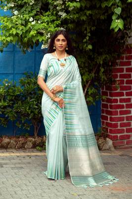SEA GREEN MOST GORGEOUS TUSSAR SILK SAREE 1