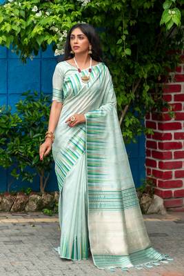 SEA GREEN MOST GORGEOUS TUSSAR SILK SAREE 2