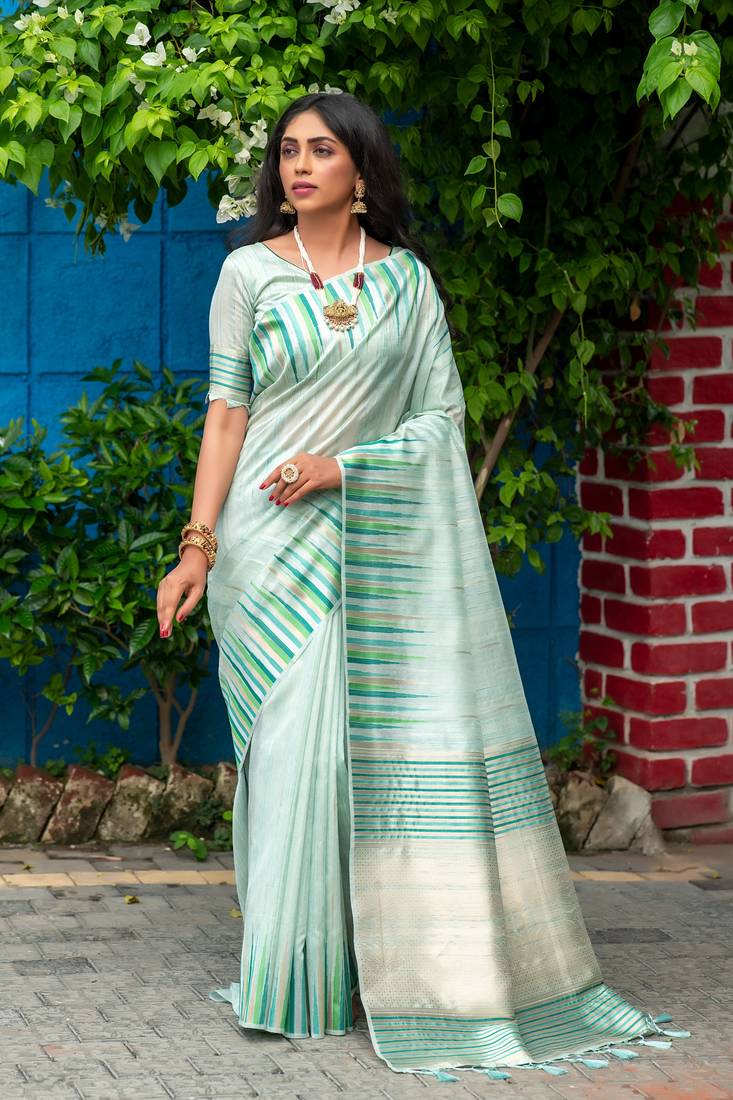 SEA GREEN MOST GORGEOUS TUSSAR SILK SAREE