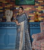 GREY MOST GORGEOUS TUSSAR SILK BANARASI SAREE