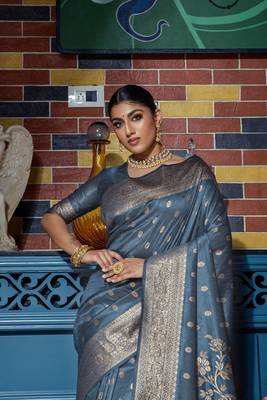 GREY MOST GORGEOUS TUSSAR SILK BANARASI SAREE 4