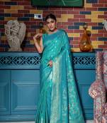 CYAN MOST GORGEOUS TUSSAR SILK BANARASI SAREE